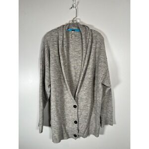 Free People Gray Oversized Cardigan Shawl Collar Wool Blend Knit Sweater Medium